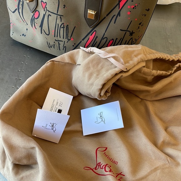 christian louboutin khaki green graffiti signature frangibus tote shopper bag - Picture 9 of 11